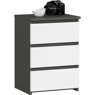 3xEliving Kommode, Sideboard mit 3 Schubladen (B:40cm x H:57cm x T:35cm) in Graphit Grau & Weiß - Grau, Weiß