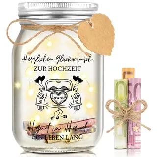 Hiipeefeel Geldgeschenk Hochzeit Hochzeitsgeschenke für Brautpaar, LED Flaschenlicht Spardose, Verlobungsgeschenk für Beide, Flitterwochen Hochzeitsreise Geschenk für Braut Bräutigam