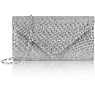 AHLPO Damen Clutch, Glitzer Clutches Abendtasche Brauttasche Cross Body Umhängetasche, Elegante Envelope Handtasche Tasche Kettentasche Schultertaschen für Hochzeit Party Freizeit Date (Silber)