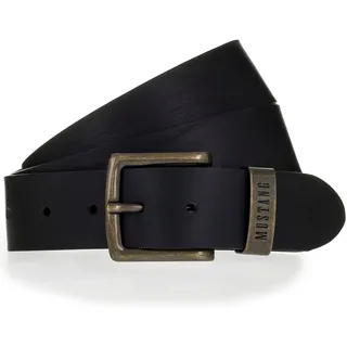 MUSTANG Ledergürtel Schnalle altmessingfarben, Logo auf der Metall-Schlaufe, 4 cm, schwarz