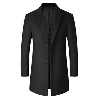 Herren Wolljacke mit Oversized Passform und Einfachem Design - Schwarz