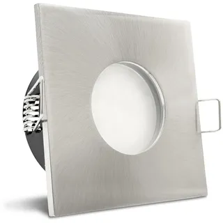 trendlights24 V2 LED Decken Einbaustrahler Bad IP65 230V 5,0W GU10 7er Set | Edelstahl Optik gebürstet, eckig, Warmweiß, 3000k, Hochvolt, Spot, austauschbar, Einbauleuchte, Feuchtraum, innen, außen