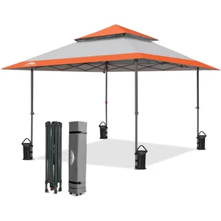 EAGLE PEAK Schräge Beine Faltbar Pavillon 4x4m Wasserdicht Camping Pop-up Faltpavillon mit Seitenteil, inkl. Rucksack, Orange