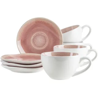 MÄSER 934113 Serie Frozen, Kaffeetassen Set mit Untertassen für 4 Personen aus schöner Keramik, Cappuccinotassen mit gesprenkelter Glasur, organische Formen im Vintage Look, Berry