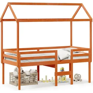 vidaXL Hochbett mit Dach Wachsbraun 90x190 cm Massivholz Kiefer - Braun