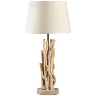 Tischleuchte , Weiß, Akaziefarben , Holz, Metall, Textil , 30x60x30 cm , Lampen & Leuchten, Innenbeleuchtung, Tischlampen, Tischlampen