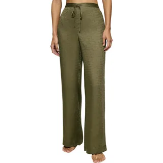 Homewearhose TRIUMPH "Silky Sensuality Trousers", Damen, Gr. 46, N-Gr, grün (martini olive), Satin, 100% Lyocell, unifarben, bequem knöchellang, Hosen Homewearhose, mit Monogram-Jaquard