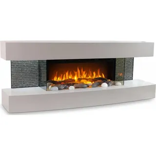 CHEMIN'ARTE - Elektrischer Wandkamin Lounge Weiß 120 cm LED-Flammeneffekt, programmierbare Heizung, Fernbedienung - Weiß