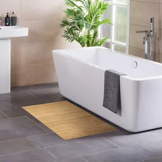 DE-COmmerce Badteppich aus Bambus Lines Nature 60 x 100 cm Badematte Badvorleger Duschmatte rutschhemmend