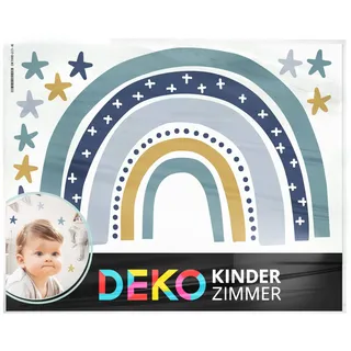 DEKO KINDERZIMMER Wandtattoo Regenbogen mit Sterne Kinderzimmer Wandsticker blau Babyzimmer Junge Wandaufkleber Wanddeko DK1037-4-L