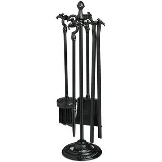 Relaxdays Kaminbesteck Gusseisen 5-teilig schwarz