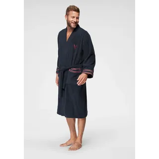 Herrenbademantel BRUNO BANANI "Roy, ideal für Sauna & Spa, Standardlänge & Überlänge" Gr. XXXL, blau (marine), L:125cm, Walkfrottee, Hausmäntel, Herrenbademantel, farblich abgesetzten Streifen, Bademantel, S-3XL, auch in extra lang, Topseller
