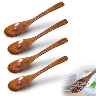 Honiglöffel Holz, Holzlöffel 4 Stück Handgefertigter Holzlöffel Klein Nanmu Suppenlöffel Mischen Rühren Kochen Wooden Spoon für Heiße Schokolade Honig Kaffee Tee Küchenzubehör(14.5 * 3cm)