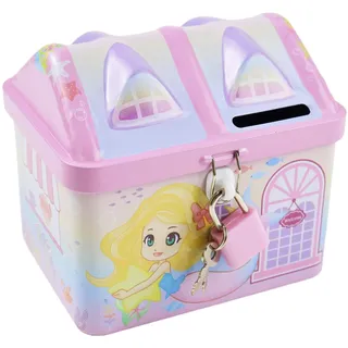 PIWOSGOL Mädchen Spardose Metall mit Schloss, Meerjungfrau Sparschwein, Kinder Spardose, Sparbüchse, Münzbank Spartopf, Urlaub Geburtstag Weihnachten Geschenkidee für Mädchen