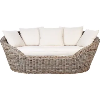 BELIANI Sonneninseln Natur Rattan Geflecht mit 6 hellbeige Kissen Boho Outdoor Terrasse - Beige
