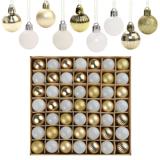 Mittokonnel kleine weihnachtskugeln weiß und Gold,49er-Set Ø3cm,weihnachtskugeln Set,Christbaumschmuck mit Aufhängern, glänzende und Matte dekorative Kugeln