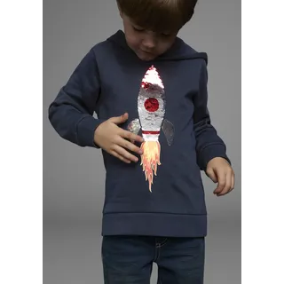 Kapuzensweatshirt KIDSWORLD "Rakete - Wendepaillette", Jungen, Gr. 128/134, blau (marine), Sweatware, Obermaterial: 100% Baumwolle, Glitzermuster, unifarben, Basic, Rippbündchen, Sweatshirts Kapuzensweatshirt, lange Ärmel, Basic-Passform, aus Baumwolle, mit Rippbündchen, Topseller