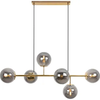 Deckenleuchte Siena Gold 6-flammig Glas Rauchgrau E14 lange Arme