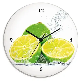 ARTland Glas Wanduhr Funkuhr - schwarzer Zeiger Limette mit Spritzwasser Größe: 30x30 cm - Gelb