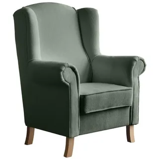 Beautysofa Ohrensessel Leonardo grün boucle-stoff , Grün , Holz , 88x118x86 cm , Wohnzimmer, Sessel, Ohrensessel