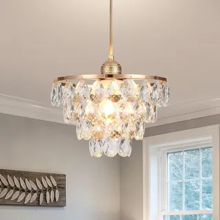 GHiycotdl Kristall Deckenleuchte Mini,E27 HöHenverstellbar Kronleuchter Pendelleuchte,Gold Moderne Deckenlampe Kristall,Für Schlafzimmer Flur Wohnzimmer(Gold)