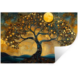 MuchoWow Wandtattoo Baum - Mond - Blumen - Gold - Kunst 120x80 cm , Kunststoff , 120x80x0.1 cm , Tapeten & Wandverkleidungen, Wandtattoos & Sticker