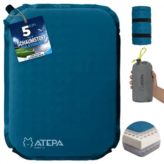 ATEPA Sitzkissen Outdoor, Faltbar Aufblasbar Stadion Flugzeug Unterwegs Camping Wander Bürostuhl Ultraleicht Foam Selbstaufblasend Sitzkissen, Blau