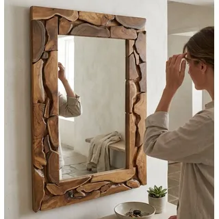 Wandspiegel Teak Altholz Mosaik Rustikal 135cm Unikat Boho Flur Bad Spiegel