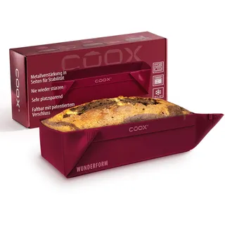 coox WUNDERFORM Basic M in Dunkelrot, die erste faltbare Kastenform, platzsparende Backform aus Silikon BPA-frei