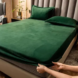 Nayoroom Spannbettlaken Plüsch 180x200cm Dunkelgrün Flauschig Fleece Winter Spannbetttuch Cashmere Touch Flanell Bettlaken für Boxspringbett Topper Matratze bis 25cm