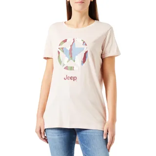 JEEP O102927-P558 J Damen T-Shirt Oversize - Star Aufdruck Baumrinde Camouflage Hintergrund - Ärmel hochgekrempelt J23W Powder Rose XL