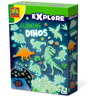 SES Creative | Phosphoreszierende Wand-Dinosaurier | Deko-Kit Kinderzimmer 5 Jahre + | 24 Leuchtende Dinos + Aufkleber | Leuchtende Dinosaurier Spielzeug | Geschenkidee Junge