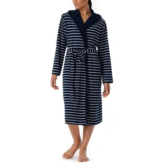 Schiesser Damen Bademantel Mit Kapuze Frottee 110 Cm Länge - Baumwolle Gemustert, Navy_181535, XL EU