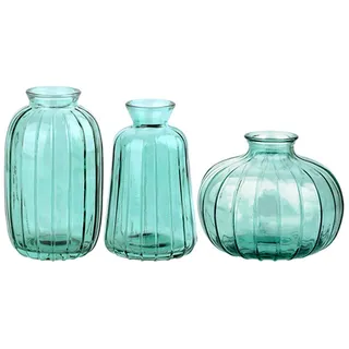 TopHomer Set 3 Stück Kleine Vasen Blumenvase Vintage Vasen Deko Glasvasen Mini Vasen für Tischdeko Wohnzimmer Home Aesthetic Tisch Flur Fenster Zimmer Deko(Grüner)