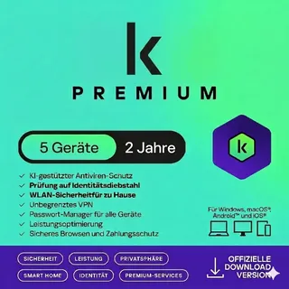Kaspersky Lab Premium & VPN 2026 ESD 5 Geräte 1 Jahr DE Win Android iOS