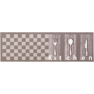 Primaflor Primaflor-Ideen in Textil Küchenläufer »KITCHEN, Made in Belgium« rechteckig 5 mm Höhe mit Schriftzug & Motiv Besteck, rutschhemmend, waschbar, Küche, braun