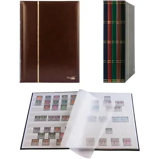 Prophila 16 weiße Seiten A4 Briefmarken-Einsteckbuch brauner Einband