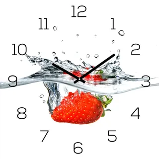 Wanduhr Alu-Dibond 30x30cm Uhr Alubild Küche Erdbeere Frucht Rot Aluminium - Rot