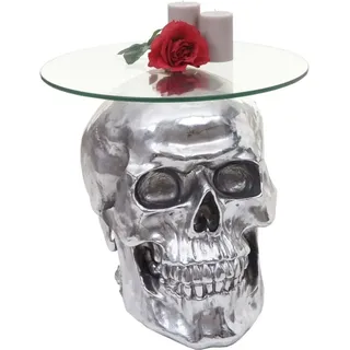 MCW Beistelltisch Totenkopf A19 Polyresin Glastisch Wohnzimmertisch Silber 52x55x55cm