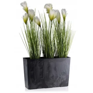 HowHomely Blumentopf Schwarz 36 x 56 x 19 cm Pflanzkübel Groß Außen mit Bewässerungssystem - Pflanzkübel Rechteckig Betonoptik für Deko Wohnzimmer und Garten