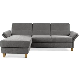 CAVADORE Eckcouch Wyk mit Federkern / Ecksofa im Landhaus-Stil mit Longchair und Holzfüßen / 252 x 90 x 162 / Chenille, Grau