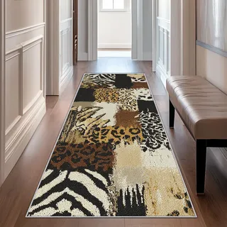 Generisch Läufer Flur Tierdruck, Waschbarer Teppich Läufer Zebra Leopard Afrika 80x300, Küchenteppich, Eingangsbereich, Bettvorleger, Schlafzimmer Deko, rutschfest, Kurzflor i2454