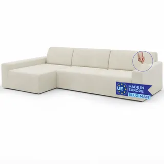 BLUZIMAN® Sofabezug L-Form Elastisch, Ecksofabezug für Chaiselongue, rutschfest Couchbezug, Universal Sofa Überzug (Elfenbein, Links – Draufsicht, Lange Armlehne)