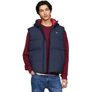 Tommy Jeans Herren Weste Essential Down Vest mit Kapuze, Blau (Dark Night Navy), M