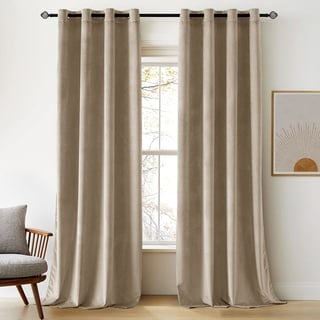 Woaboy Samtvorhänge Verdunkelungsvorhang Gardinen Samt mit Ösen Blickdicht für Wohnzimmer Blackout Curtains Thermovorhang Schalldämmend Schlafzimmer Vorhang 2er Set 140x245cm (B x H) Beige