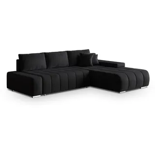 Masseno Ecksofa Alese R-S Schwarz Velours-Stoff mit Schlaffunktion , Textil , L-Form,L-Form , 265x185 cm , Wohnzimmer, Sofas & Couches, Wohnlandschaften, Ecksofas