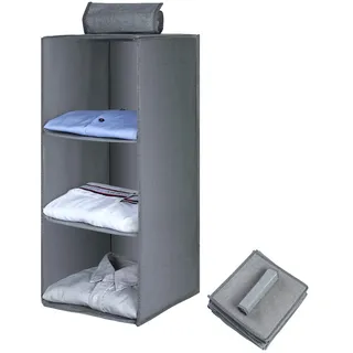 AiQInu Hängeregal Kleiderschrank,Hängeaufbewahrung Schrank Organizer mit 3 Fächern,Faltbar Platzsparend Stabiler Hängeorganizer mit Bambus-Stock Verstärkt Aufbewahrungssystem für Kleiderschränke