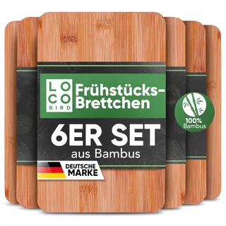 Loco Bird Frühstücksbrettchen Holz 6Set - Schneidebrett Holz 22x14cm - Brettchen aus Bambus für Gravur - Holzbrett Küche, Robustes Brotzeitbrett, Schneidebretter klein, Jausenbrett, cutting board