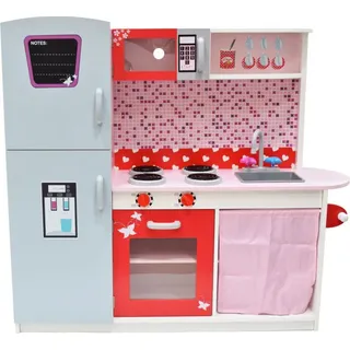 4iQ Spielküche Speilzeug Küche aus Holz für Kinder ANETA Rot Weiß 112x31x102 cm