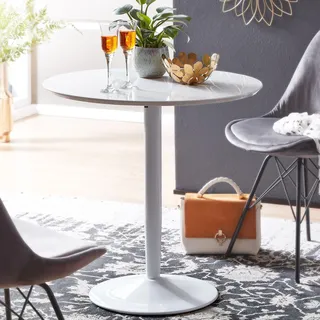 FineBuy Esstisch Rund 75x75x74 cm Kleiner Küchentisch Weiß Hochglanz Runder Esszimmertisch 2 Personen Moderner Frühstückstisch Küche Tisch Esszimmer - Weiß